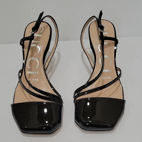 Black Patent Slingback Sandals - Women - Picture 1 of 4